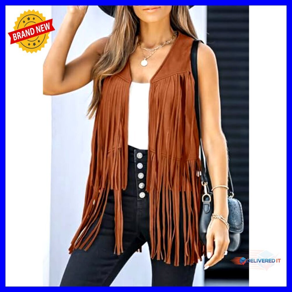 Fringe Vest Sleeveless Cowgirl Western Faux Suede Tassel Outerwear Retro Boho - Picture 4 of 7